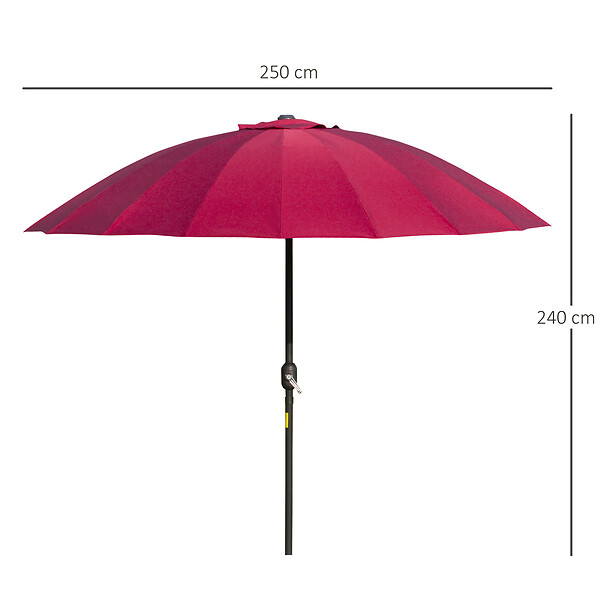 OUTSUNNY - Parasol inclinable rond avec manivelle métal fibre de verre Ø 2,55 m polyester haute densité bordeaux - large