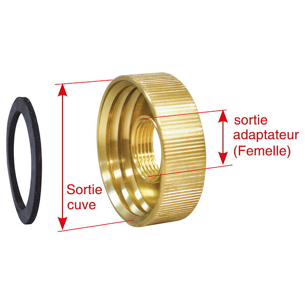 BOUTTE - Adaptateur de cuve grillagée 1000 litres, Ø sortie cuve 60, F33x42, avec joint - large