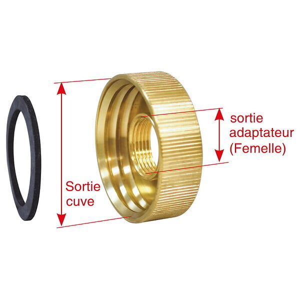 BOUTTE - Adaptateur de cuve grillagée 1000 litres, à˜ sortie cuve 98, F33x42, avec joint - large