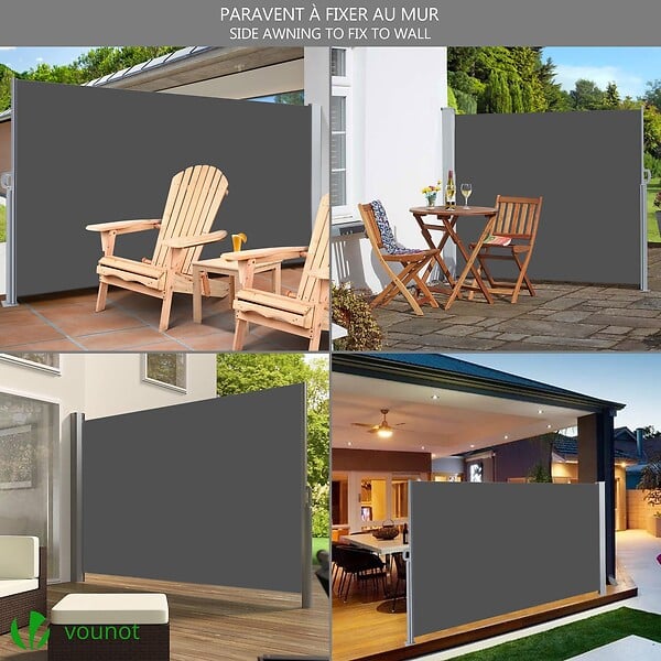 VOUNOT - Paravent retractable avec housse de protection 160x300cm Gris - large