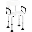 HOMCOM - Chaise de douche siège de douche ergonomique hauteur réglable pieds antidérapants accoudoirs alu HDPE blanc noir - vignette