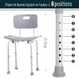 HOMCOM - Chaise de douche siège de douche ergonomique hauteur réglable pieds antidérapants charge max. 136 Kg alu HDPE gris - vignette