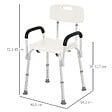 HOMCOM - Chaise de douche siège de douche ergonomique hauteur réglable pieds antidérapants dossier accoudoirs amovibles charge max. 136 Kg alu HDPE blanc - vignette