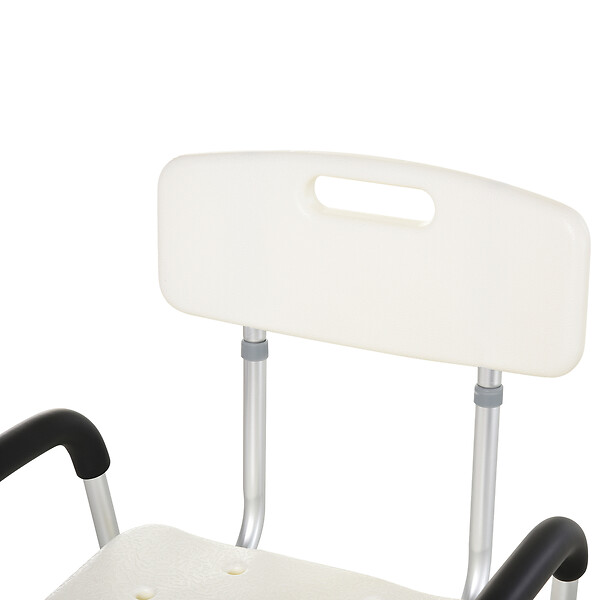 HOMCOM - Chaise de douche siège de douche ergonomique hauteur réglable pieds antidérapants dossier accoudoirs amovibles charge max. 136 Kg alu HDPE blanc - large