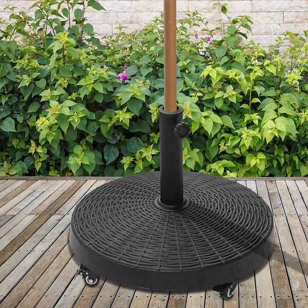 OUTSUNNY - Pied de parasol base de lestage rond poids net 22,7kg en résine avec 4 roulettes - dim. Ø 52 x 41H cm - noir - large
