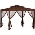 OUTSUNNY - Tonnelle barnum de jardin 3L x 3l m avec 4 moustiquaires amovibles - double toit - métal polyester marron - vignette