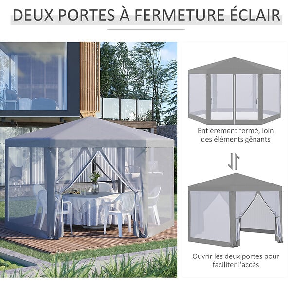 OUTSUNNY - Tonnelle barnum tente de réception hexagonale style cosy métal polyester imperméabilisé surface env. 10 m² gris - large