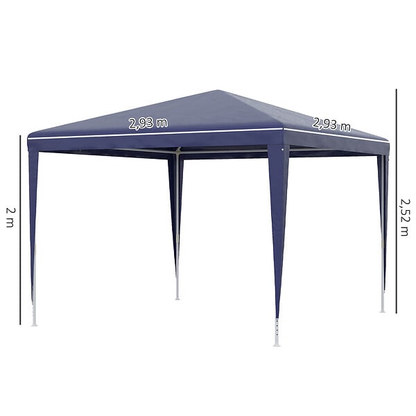 OUTSUNNY - Tonnelle barnum de jardin dim. 2,93L x 2,93l x 2,52H m métal époxy bâche PE haute densité bleu - large