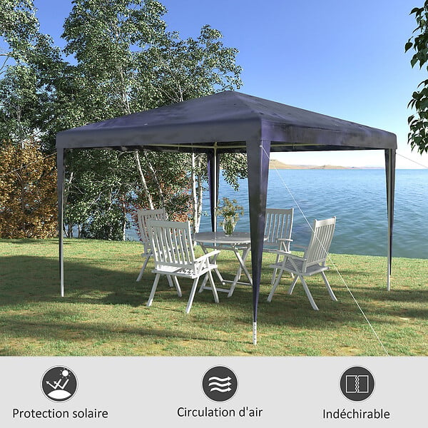 OUTSUNNY - Tonnelle barnum de jardin dim. 2,93L x 2,93l x 2,52H m métal époxy bâche PE haute densité bleu - large