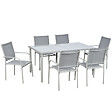 OUTSUNNY - Ensemble de jardin 6 personnes chaises empilables table à manger dim. 150L x 90l x 72H cm plateau verre acier époxy textilène gris - vignette