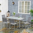 OUTSUNNY - Ensemble de jardin 6 personnes chaises empilables table à manger dim. 150L x 90l x 72H cm plateau verre acier époxy textilène gris - vignette