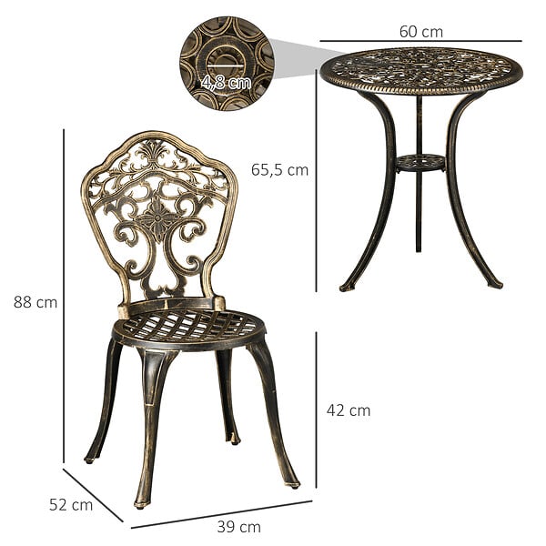 OUTSUNNY - Ensemble bistrot de jardin 2 personnes 3 pièces aluminium aspect fer forgé - large