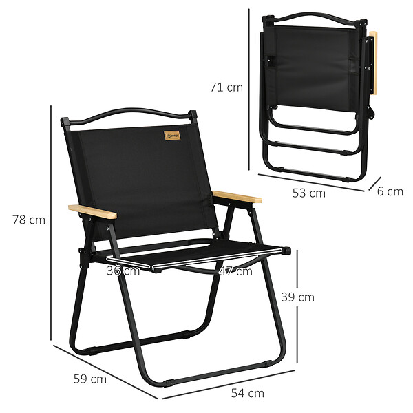 OUTSUNNY - Chaise de plage camping pliante - poignée - structure acier oxford noir - large
