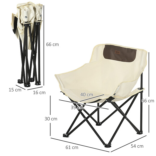 OUTSUNNY - Chaise de camping pliable avec sac de transport et pochette de rangement acier oxford beige - large