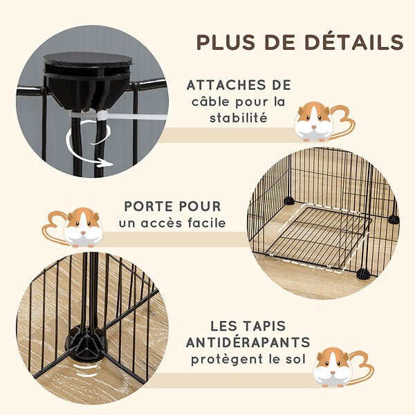 PAWHUT - Parc enclos modulable petits animaux lapins rongeurs chiots - 18 panneaux en fil d'acier - 2 portes - 175L x 70l x 45H cm - noir - large