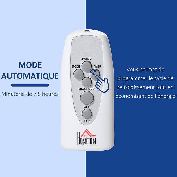 HOMCOM - Ventilateur sur pied Ø 45 cm hauteur réglable oscillant silencieux 50 W avec télécommande timer 3 modes 3 vitesses blanc - large