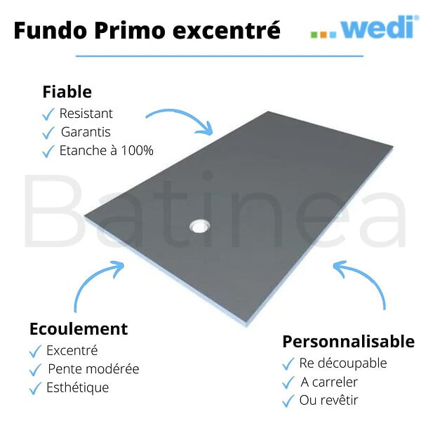 WEDI - Receveur à carreler FUNDO PRIMO écoulement centré - Rectangulaire : 1200 x 900 x 40 mm - large