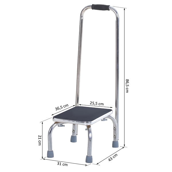HOMCOM - Marche avec barre d'appui - marchepied de sécurité - marche d'accès au bain - plateforme & patins antidérapants - acier galvanisé - large