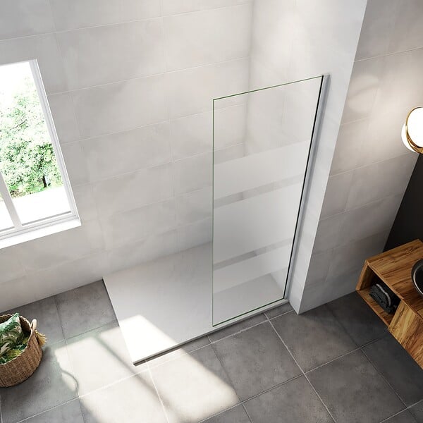 AICA SANITAIRE - AICA paroi de douche à l'italienne 60x190cm en 6mm verre avec bandes horizontales sérigraphiées, paroi latérale fixe sans receveur de douche - large