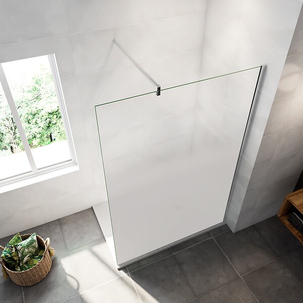 AICA SANITAIRE - AICA paroi de douche à l'italienne 90x200cm Modèle Brume, avec barre de stabilisation 90cm en carré Paroi latérale fixe en 8mm verre de sécurité - large