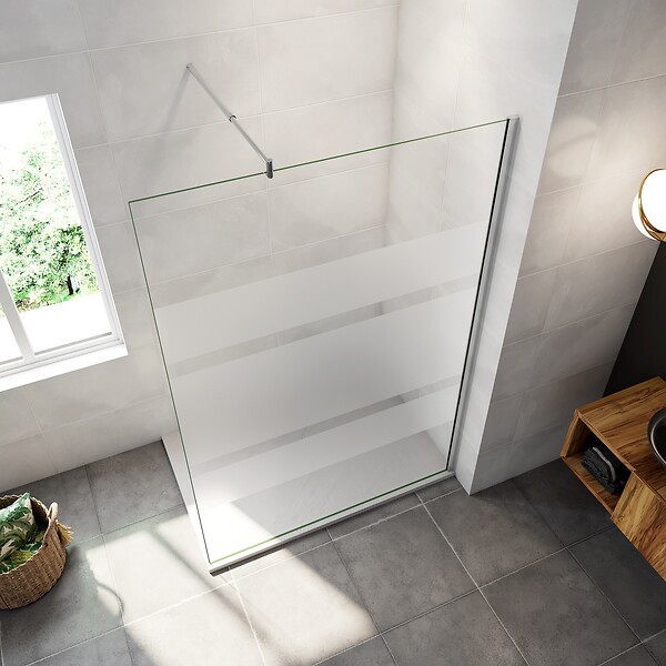 AICA SANITAIRE - AICA paroi de douche à l'italienne 120x190cm en 6mm verre avec bandes horizontales sérigraphiées, livré avec barre de fixation extensible 70-120cm en cylindrique - large