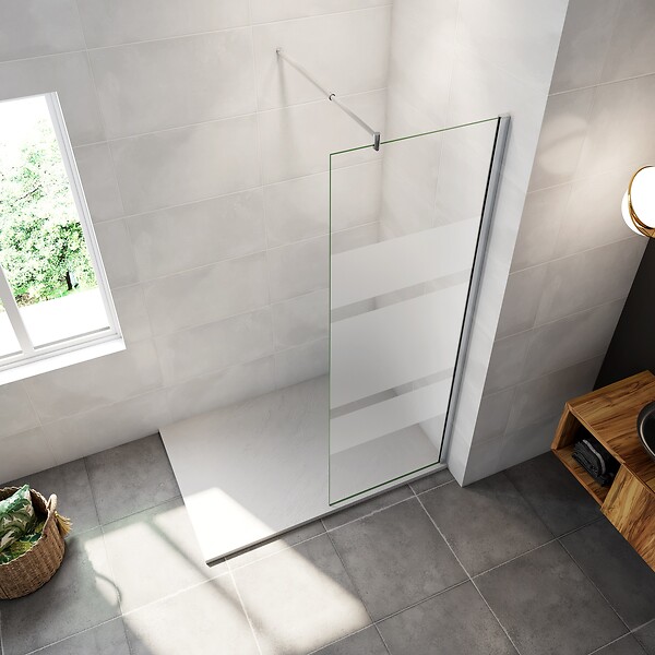 AICA SANITAIRE - AICA paroi de douche à l'italienne 70x190cm en 6mm verre avec bandes horizontales sérigraphiées, livré avec barre de fixation extensible 70-120cm en cylindrique - large