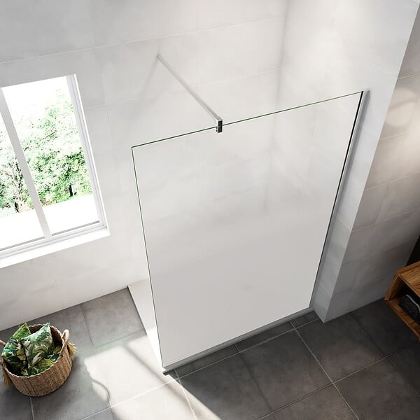 AICA SANITAIRE - AICA paroi de douche à l'italienne 140x200cm Modèle Brume, avec barre de stabilisation 90cm en carré Paroi latérale fixe en 8mm verre de sécurité - large
