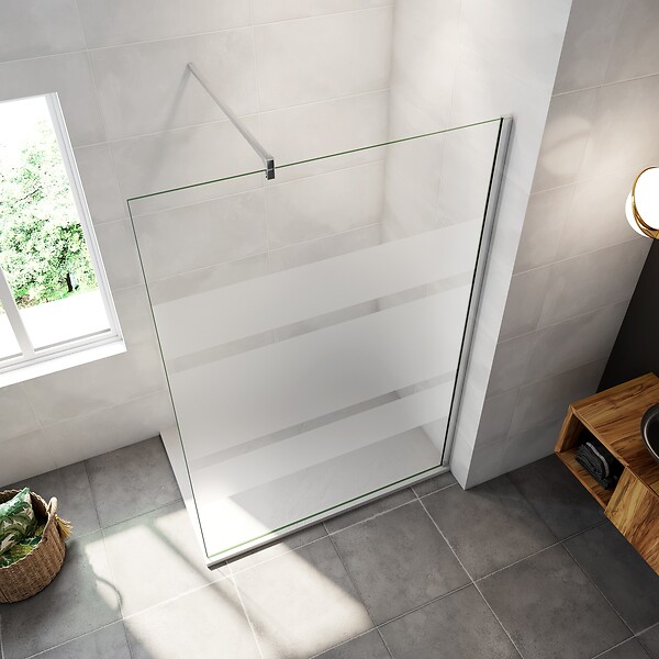 AICA SANITAIRE - AICA paroi de douche à l'italienne 100x190cm en 6mm verre avec bandes horizontales sérigraphiées, livré avec barre de fixation 90cm en carré - large