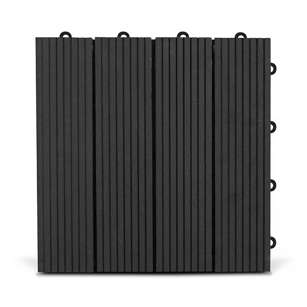OVIALA - Lot de 8 dalles clipsables en bois synthétique gris foncé - Batam - large