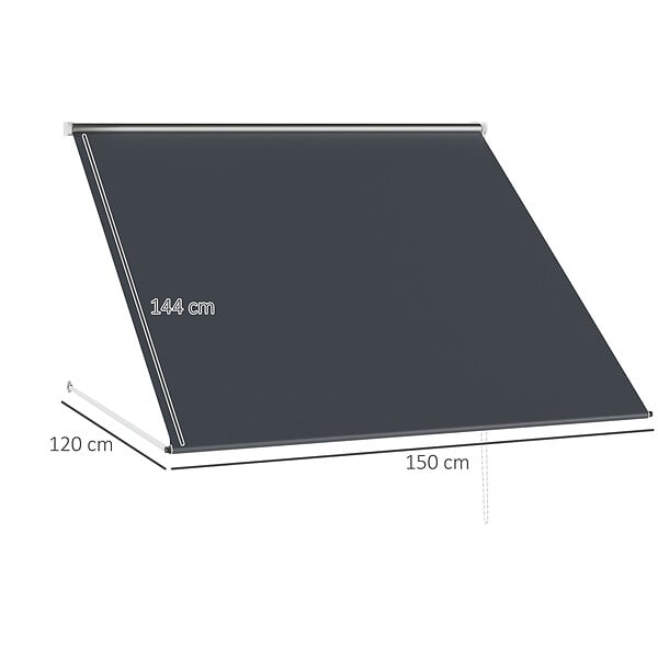 OUTSUNNY - Store banne manuel inclinaison réglable acier alu. dim. 150L x 120l (avancée) cm polyester imperméabilisé anti-UV gris - large