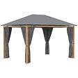OUTSUNNY - Pavillon de jardin style contemporain - barnum avec rideaux - dim. 3,97L x 2,97l x 2,8H m - alu. aspect bois polyester gris - vignette