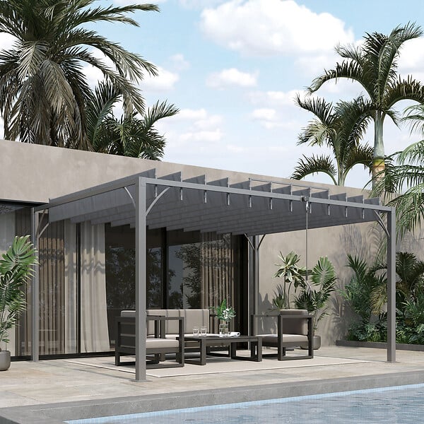 OUTSUNNY - Pergola lames orientables dim. 3,9L x 2,95l x 2,13H m structure alu. acier époxy polyester gris - large