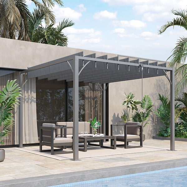 OUTSUNNY - Pergola lames orientables dim. 2,9L x 2,95l x 2,13H m structure alu. acier époxy polyester gris - large
