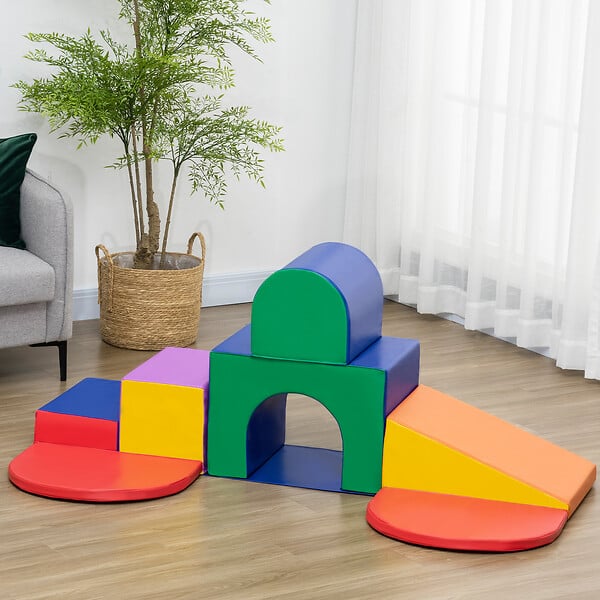 HOMCOM - 7 blocs de construction en mousse XXL - modules de motricité - jouets éducatifs - certifiés normes EN71-1-2-3 - mousse EPE revêtement PU multicolore - large