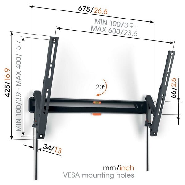 VOGELS - support mural inclinable pour ecrans 40" à  77" - TVM3615 - large