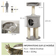 PAWHUT - Arbre à chat griffoirs sisal naturel arbre à grimper H.103 cm niche plateforme d'observation peluche grise - vignette