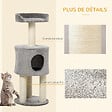 PAWHUT - Arbre à chat griffoirs sisal naturel arbre à grimper H.103 cm niche plateforme d'observation peluche grise - vignette