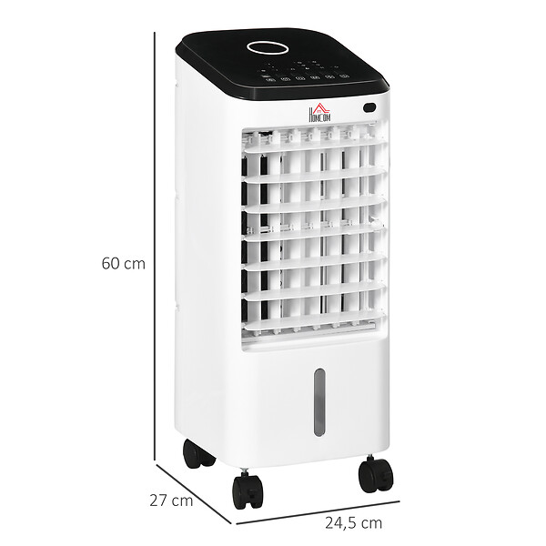 HOMCOM - Ventilateur rafraichisseur humidificateur 3 en 1 - roulettes, télécommande - silencieux oscillant 65W - réservoir 3,5L - blanc noir - large