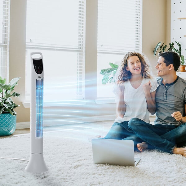 HOMCOM - Ventilateur colonne tour oscillant silencieux 40 W télécommande panneau contrôle tactile 3 vitesses H.91,5 cm blanc - large