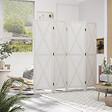 HOMCOM - Paravent intérieur 4 panneaux style campagnard chic - séparateur de pièce avec croisillons - bois de paulownia blanc - vignette