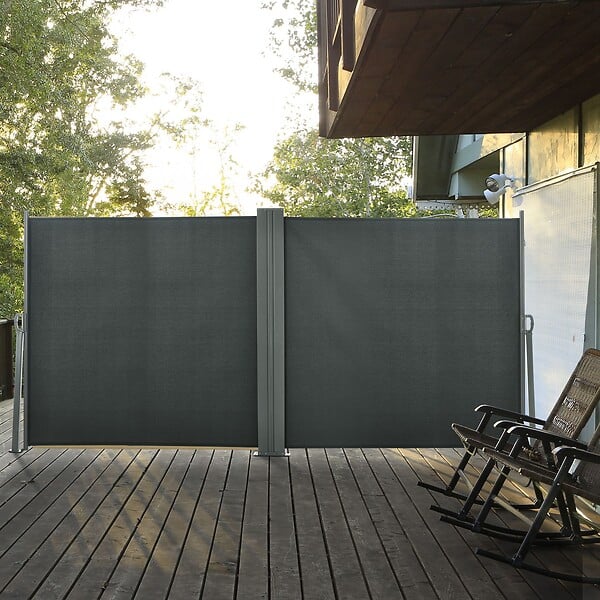 OUTSUNNY - Double store latéral brise-vue paravent rétractable dim. 6L x 1,60H m polyester anti-UV haute densité gris - large