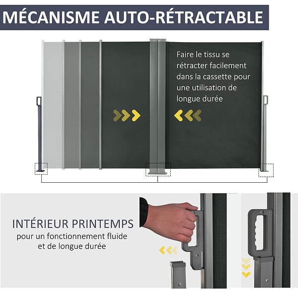 OUTSUNNY - Double store latéral brise-vue paravent rétractable dim. 6L x 1,60H m polyester anti-UV haute densité gris - large