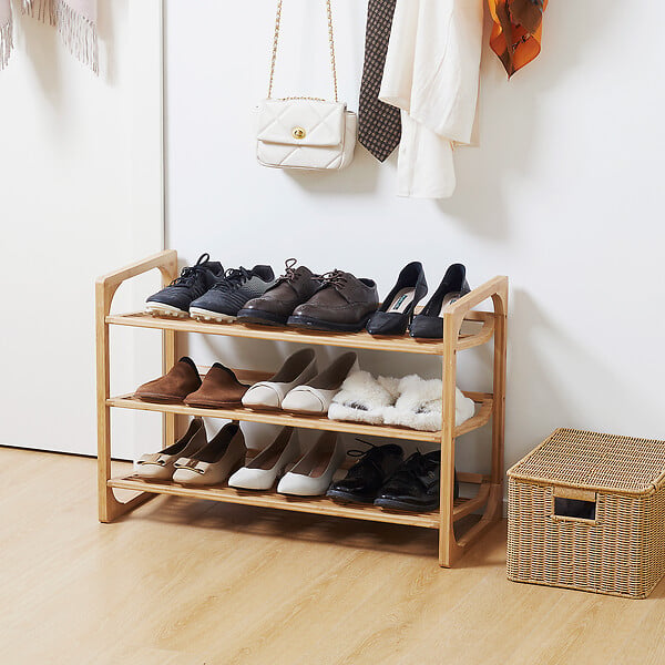 HOMCOM - Étagère à chaussures bambou 3 étagères style naturel dim. 76L x 33l x 51H cm - large