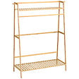 HOMCOM - Portant à vêtements penderie - 2 étagères, 2 patères, barre de suspension - bambou verni - vignette