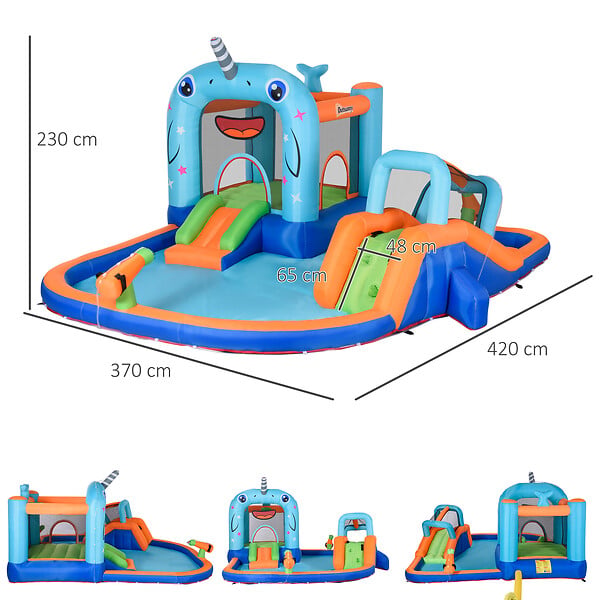 OUTSUNNY - Château gonflable enfant - trampoline, toboggans, piscine, mur d'escalade, panier, pistolets eau, gonfleur, sac transport - polyester multicolore - large