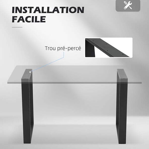 HOMCOM - Lot de 2 pieds rectangulaires design contemporain - H.72 cm - acier noir - large