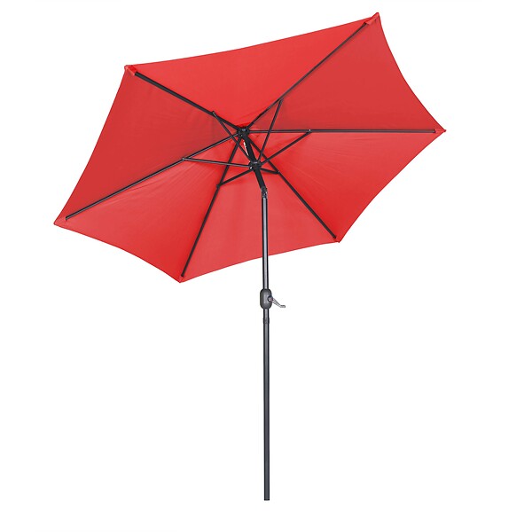 OVIALA - Parasol droit 3m inclinable à manivelle en aluminium rouge - Matera - large