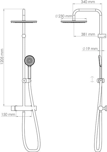 ONDEE - Kit barre de douche avec mitigeur COME - H120,5xL34cm - Finition chromé - large