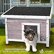 VOUNOT - Maison pour Chat en bois avec toit bitumé autoportant et porte à lamelles PVC Gris - vignette