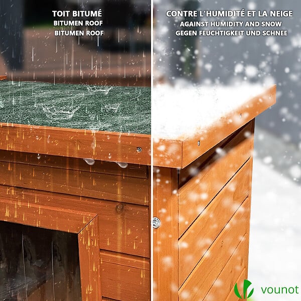VOUNOT - Maison pour Chat en bois avec toit bitumé autoportant et porte à lamelles PVC - large